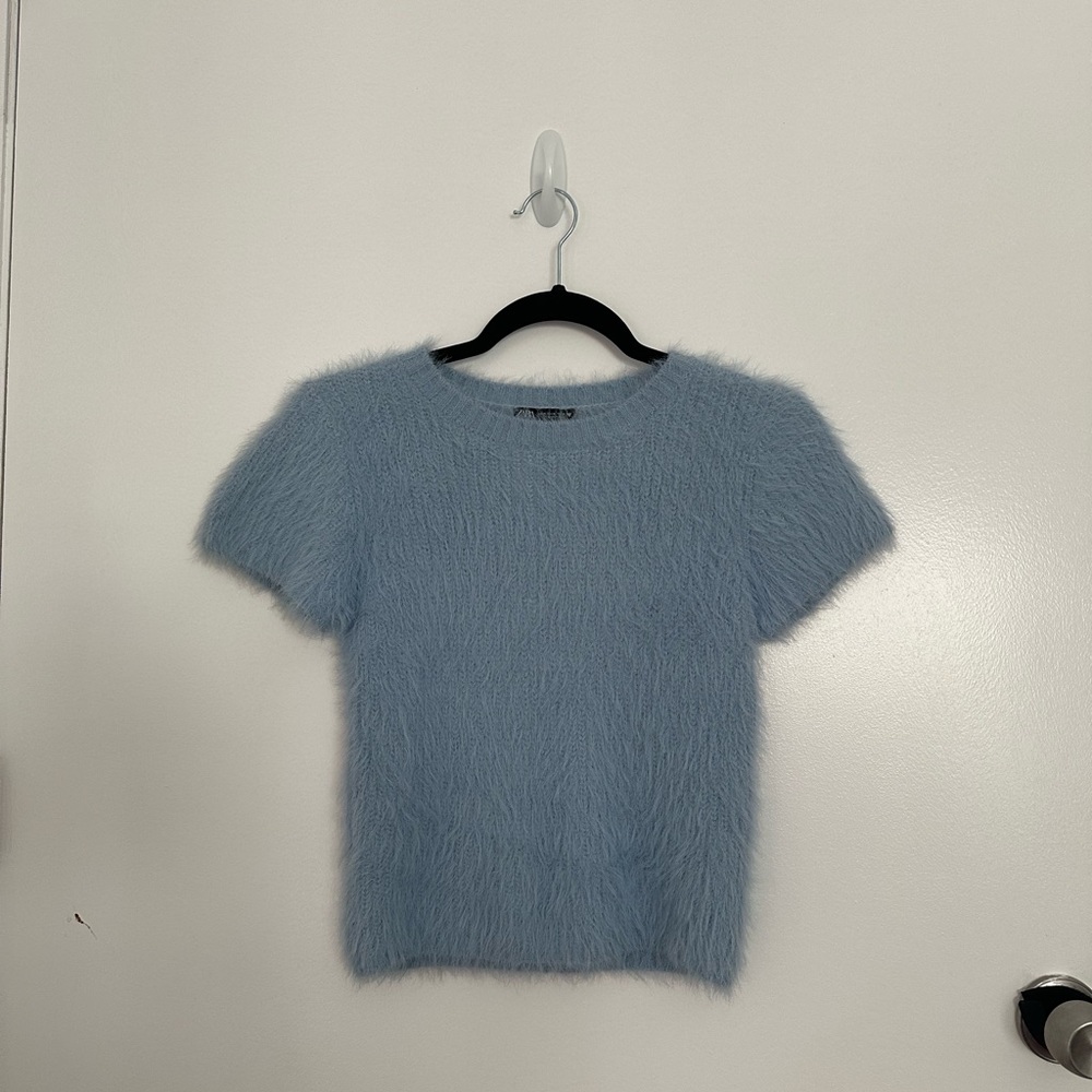 Zara Fuzzy Blue Short Sleeve Top